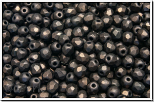 B�hm. Glasschliffperle, feuerpol., 3mm, black, op., vega luster, matte, 50 Stk.