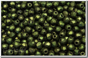 B�hm. Glasschliffperle, feuerpol., 3mm, green, met., matte, 50 Stk.