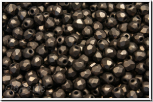 B�hm. Glasschliffperle, feuerpol., 3mm, bronze, dk., met., matte, 50 Stk.