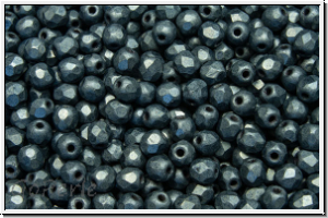 B�hm. Glasschliffperle, feuerpol., 3mm, hematite, met., matte, 50 Stk.