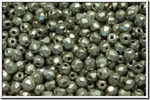 B�hm. Glasschliffperle, feuerpol., 3mm, silver, old, met., 50 Stk.