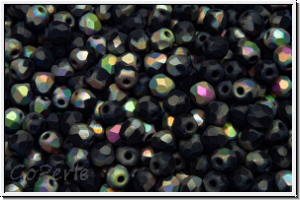 B�hm. Glasschliffperle, feuerpol., 3mm, black, op., half vitrail, matte, 50 Stk.