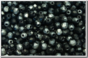 B�hm. Glasschliffperle, feuerpol., 3mm, black, op., half chrome, matte, 50 Stk.
