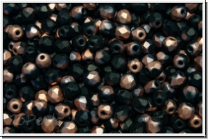 B�hm. Glasschliffperle, feuerpol., 3mm, black, op., half capri gold, matte, 50 Stk.