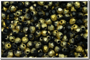 B�hm. Glasschliffperle, feuerpol., 3mm, black, op., half brass, matte, 50 Stk.