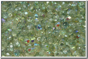 B�hm. Glasschliffperle, feuerpol., 3mm, crystal, trans., green AB, 50 Stk.