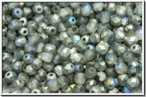 B�hm. Glasschliffperle, feuerpol., 3mm, crystal, trans., silver AB, matte, 50 Stk.