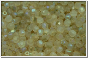 B�hm. Glasschliffperle, feuerpol., 3mm, crystal, trans., green AB, matte, 50 Stk.