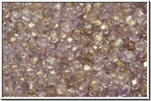 B�hm. Glasschliffperle, feuerpol., 3mm, crystal, trans., gold spackled, 50 Stk.