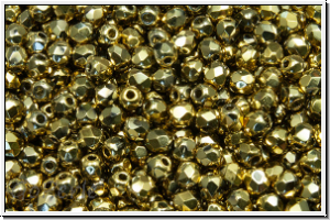 B�hm. Glasschliffperle, feuerpol., 3mm, crystal, trans., full brass, 50 Stk.