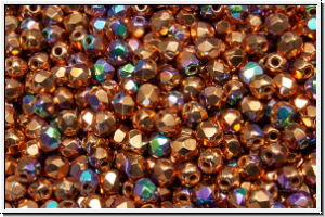 B�hm. Glasschliffperle, feuerpol., 3mm, crystal, trans., full copper plated, AB, 50 Stk.