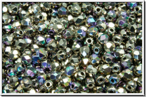 B�hm. Glasschliffperle, feuerpol., 3mm, crystal, trans., full nickel plated, AB, 50 Stk.