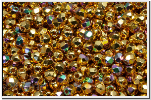 B�hm. Glasschliffperle, feuerpol., 3mm, crystal, trans., full 24kt gold plated, AB, 50 Stk.