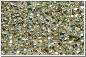 B�hm. Glasschliffperle, feuerpol., 3mm, crystal, trans., full sterling silver plated, AB, 50 Stk.