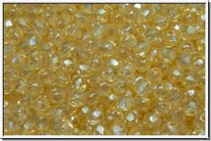 B�hm. Glasschliffperle, feuerpol., 3mm, crystal, trans., yellow luster, 50 Stk.