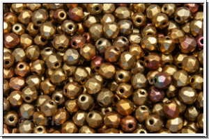 B�hm. Glasschliffperle, feuerpol., 3mm, bronze, met., iris., satin, 50 Stk.
