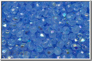 B�hm. Glasschliffperle, feuerpol., 3mm, sapphire, opal, AB, 50 Stk.