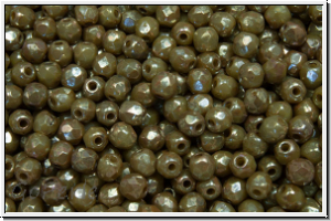 B�hm. Glasschliffperle, feuerpol., 3mm, grey, dk., op., silver picasso, 50 Stk.