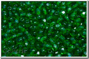 B�hm. Glasschliffperle, feuerpol., 3mm, chrysolite, dk., trans., 50 Stk.