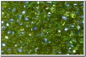 B�hm. Glasschliffperle, feuerpol., 3mm, olivine, trans., AB, 50 Stk.