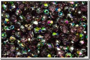 B�hm. Glasschliffperle, feuerpol., 3mm, amethyst, trans., half vitrail, 50 Stk.