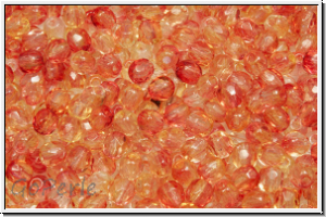 B�hm. Glasschliffperle, feuerpol., 3mm, crystal, trans., fuchsia/lemon dual coated, 50 Stk.