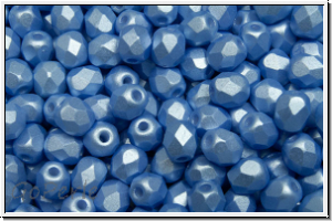 B�hm. Glasschliffperle, feuerpol., 4mm, white, alabaster, lt. sapphire pastel, 50 Stk.
