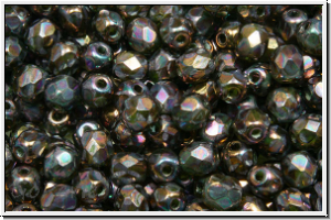 B�hm. Glasschliffperle, feuerpol., 4mm, green, moonlight, nebula, 50 Stk.