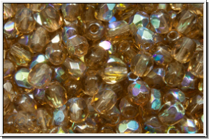 B�hm. Glasschliffperle, feuerpol., 4mm, topaz, lt. sm., trans., AB, 50 Stk.