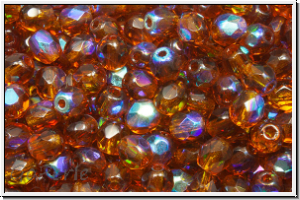B�hm. Glasschliffperle, feuerpol., 4mm, topaz, med., trans., AB, 50 Stk.