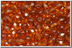 B�hm. Glasschliffperle, feuerpol., 4mm, topaz, med., trans., 50 Stk.