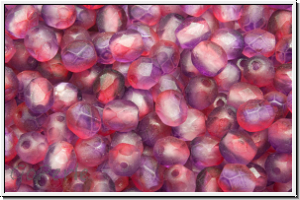 B�hm. Glasschliffperle, feuerpol., 4mm, crystal, trans., amethyst/fuchsia dual coated, matte, 50 Stk.