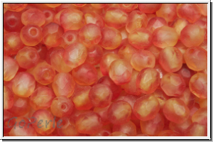 B�hm. Glasschliffperle, feuerpol., 4mm, crystal, trans., fuchsia/lemon dual coated, matte, 50 Stk.