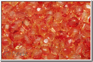 B�hm. Glasschliffperle, feuerpol., 4mm, crystal, trans., fuchsia/lemon dual coated, 50 Stk.