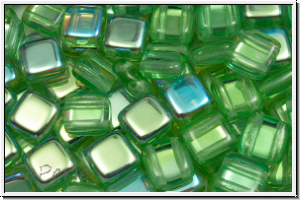 TILE-Beads, 6x6mm, peridot, lt., trans., AB, 25 Stk.