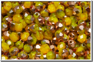 B�hm. Glasschliffperle, feuerpol., 4mm, yellow, opal, half capri gold, 50 Stk.