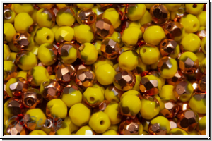 B�hm. Glasschliffperle, feuerpol., 4mm, yellow, op., half capri gold, 50 Stk.
