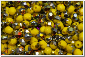 B�hm. Glasschliffperle, feuerpol., 4mm, yellow, op., half marea, 50 Stk.