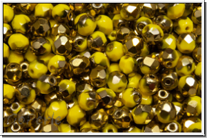 B�hm. Glasschliffperle, feuerpol., 4mm, yellow, op., half brass, 50 Stk.