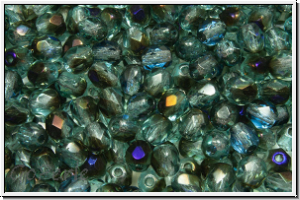 B�hm. Glasschliffperle, feuerpol., 4mm, aqua, trans., half zairit, 50 Stk.