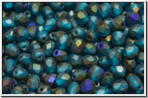 B�hm. Glasschliffperle, feuerpol., 4mm, blue, capri, trans., half volcano, matte, 50 Stk.