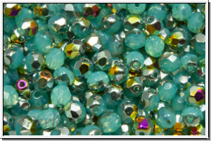 B�hm. Glasschliffperle, feuerpol., 4mm, aqua, lt., opal, half marea, 50 Stk.