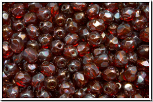 B�hm. Glasschliffperle, feuerpol., 4mm, hyacinth, dk., trans., nebula, 50 Stk.