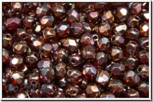 B�hm. Glasschliffperle, feuerpol., 4mm, hyacinth, dk., trans., vega iris., luster, 50 Stk.