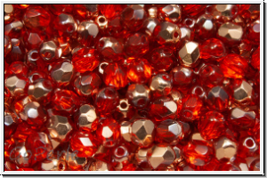 B�hm. Glasschliffperle, feuerpol., 4mm, hyacinth, dk., trans., half capri gold, 50 Stk.