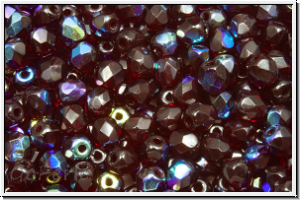 B�hm. Glasschliffperle, feuerpol., 4mm, garnet, trans., AB, 50 Stk.