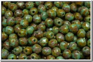 B�hm. Glasschliffperle, feuerpol., 4mm, aqua, op., picasso, 50 Stk.