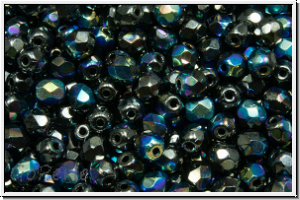 B�hm. Glasschliffperle, feuerpol., 4mm, black, op., AB, luster, 50 Stk.
