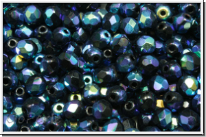 B�hm. Glasschliffperle, feuerpol., 4mm, black, op., full blue star, 50 Stk.