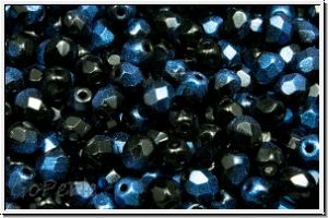 B�hm. Glasschliffperle, feuerpol., 4mm, black, op., half night blue, 50 Stk.